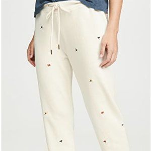 The Great. Cream floral embroidered sweatpants NWT